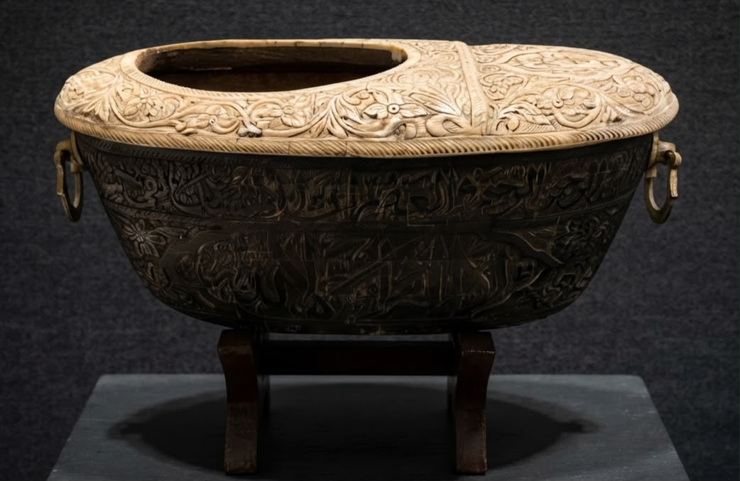 Islamic handcrafted natural camelbone & wooden Kashkul.